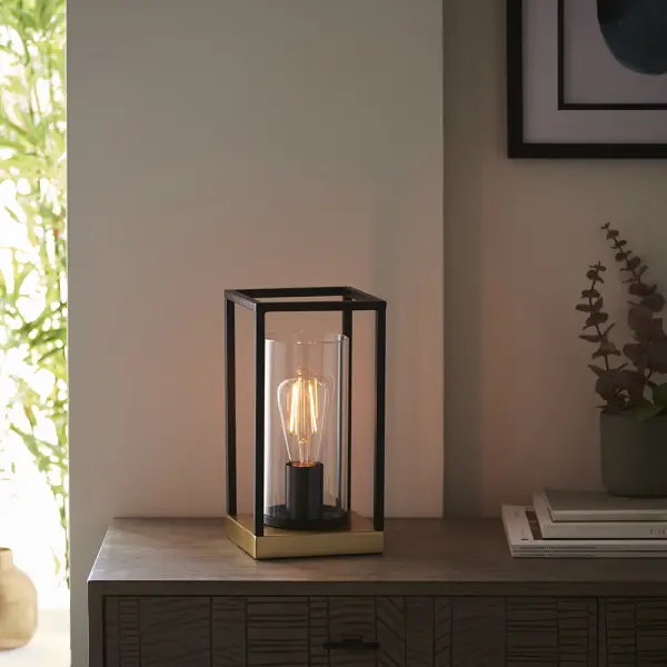 Caleb Satin Brass Framed Table Lamp with Clear Glass