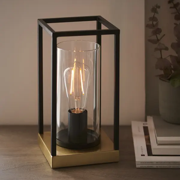 Caleb Satin Brass Framed Table Lamp with Clear Glass