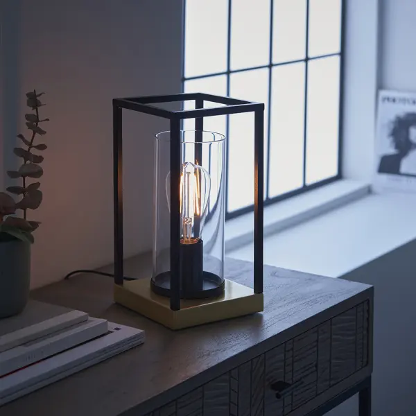 Caleb Satin Brass Framed Table Lamp with Clear Glass