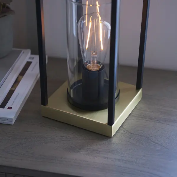 Caleb Satin Brass Framed Table Lamp with Clear Glass