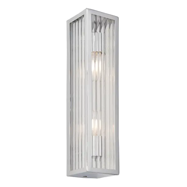 Newham 2 Light Chrome Wall Light & Ribbed Glass IP44