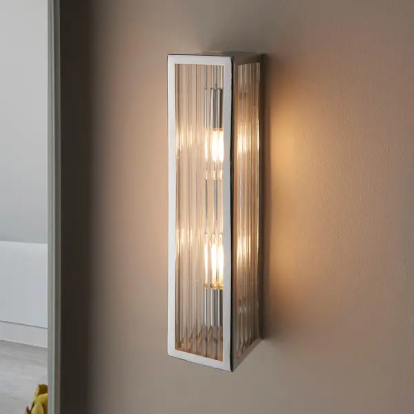 Newham 2 Light Chrome Wall Light & Ribbed Glass IP44