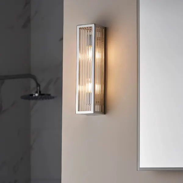 Newham 2 Light Chrome Wall Light & Ribbed Glass IP44