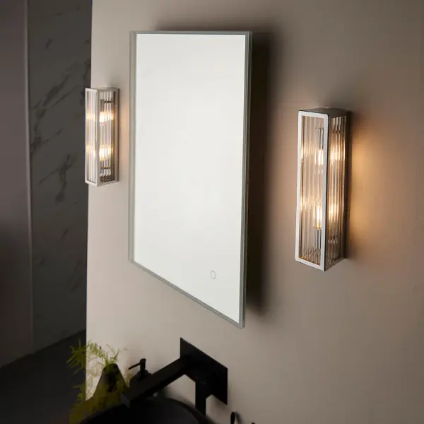 Newham 2 Light Chrome Wall Light & Ribbed Glass IP44