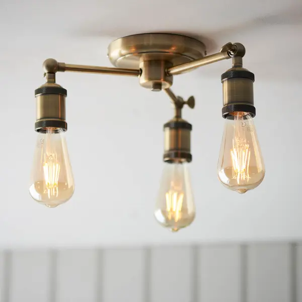 Hal 3 Light Semi Flush in Antique Brass