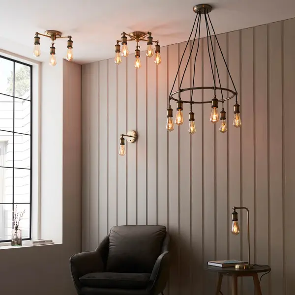 Hal 3 Light Semi Flush in Antique Brass