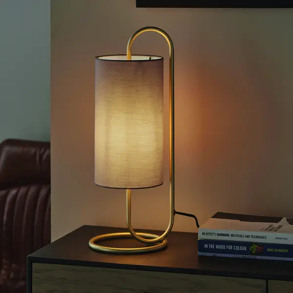 Klip Antique Brass Oval Table Lamp with Grey Shade