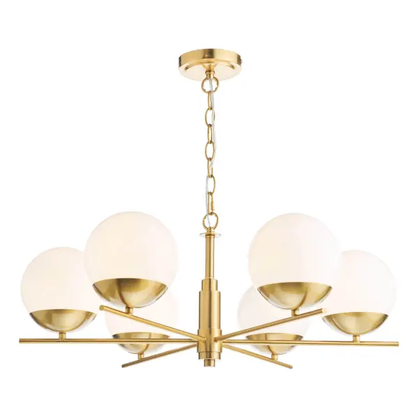 Bombazine 6 Light Pendant in Natural Brass C/W Opal Shades