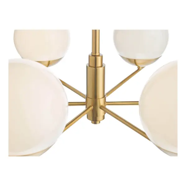 Bombazine 6 Light Pendant in Natural Brass C/W Opal Shades