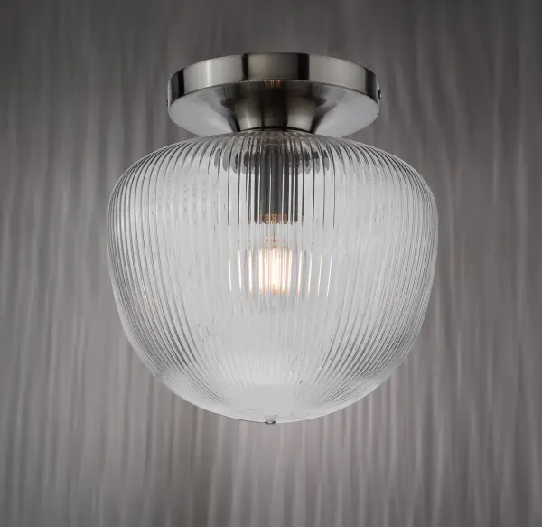 Abrielle Semi Flush Light in Polished Nickel C/W Clear Ribbed Glass