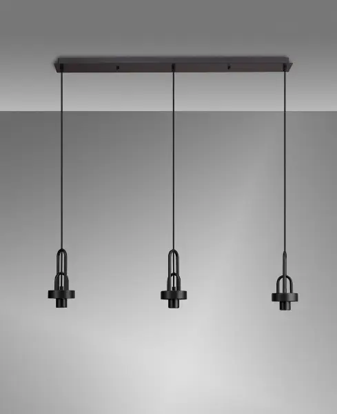 Meel 3 Light Matt Black Bar Pendant