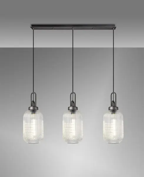Meel 3 Light Aged Pewter Bar Pendant