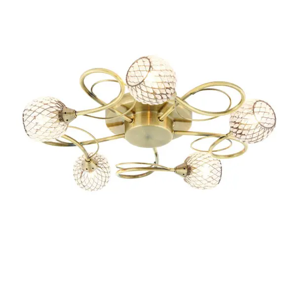 Aherne 5 Light Semi Flush in Antique Brass