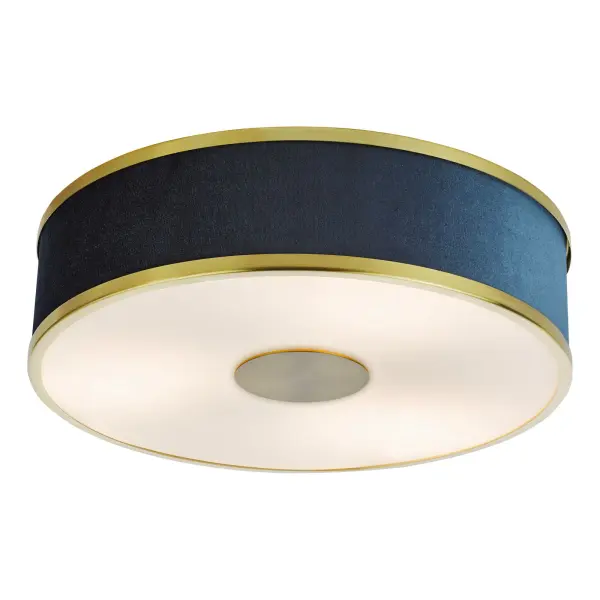 Alvaro Brushed Brass 3 Light Flush Fitting C/W Blue Shade