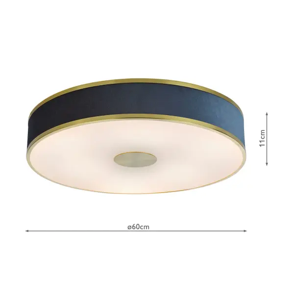 Alvaro Brushed Brass 6 Light Flush Fitting C/W Blue Shade