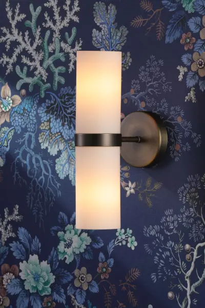 Anais 2 Light Opal Glass & Antique Brass Wall Light
