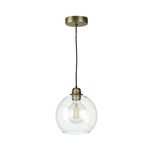 Apollo Single Antique Brass Pendant with Clear Glass Shade