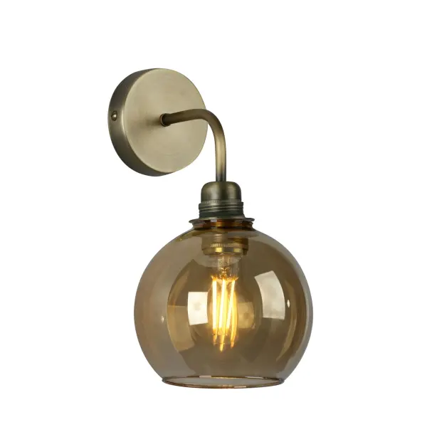 Apollo Antique Brass Wall Light with Amber Glass Shade