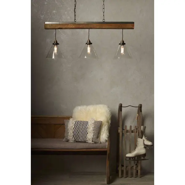 Aspen 3 Light Wood Beam Pendant