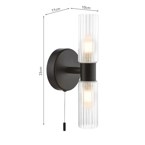 Bolton Double Black Wall Light IP44