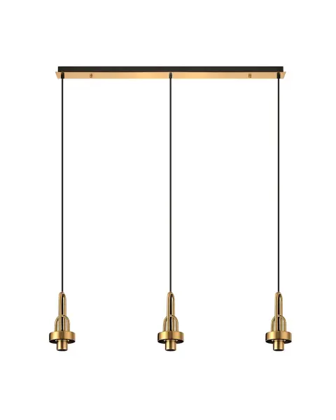 Meel 3 Light Brass Gold Bar Pendant