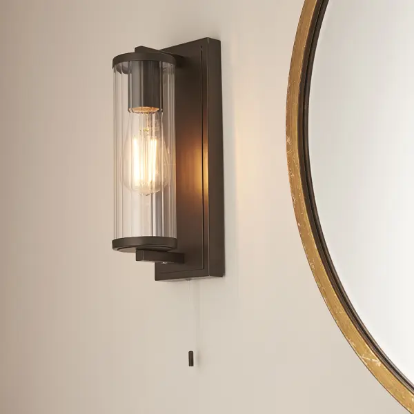 Piston Dark Bronze Wall Light with Ribbed Glass