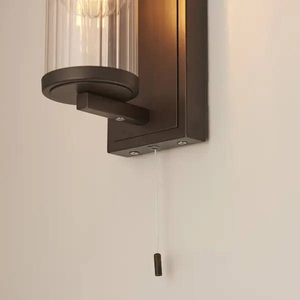 Piston Dark Bronze Wall Light with Ribbed Glass