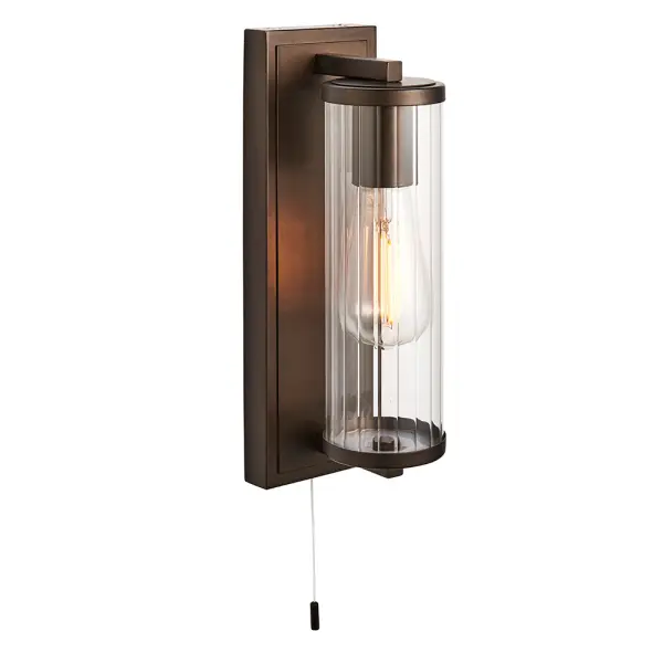 Piston Dark Bronze Wall Light with Ribbed Glass