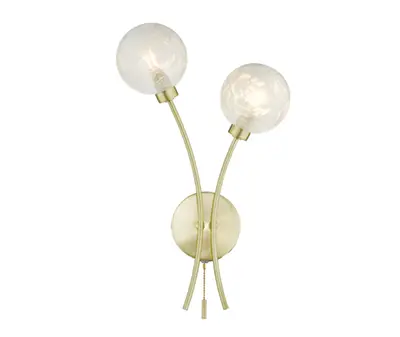 Avari 2 Light Wall Light Satin Brass Glass