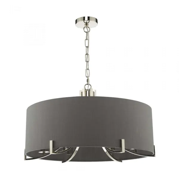 Veyron 6 Light Pendant Polished Nickel With Grey Shade