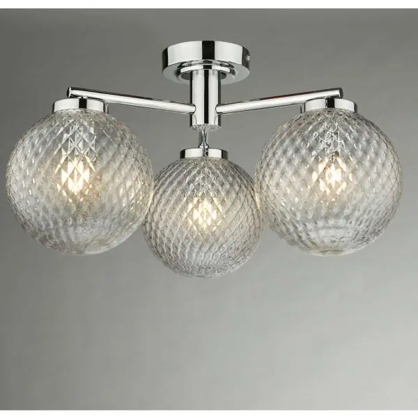 Wayne 3 Light IP44 Semi Flush Polished Chrome Glass
