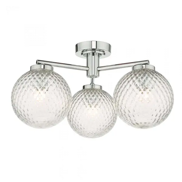 Wayne 3 Light IP44 Semi Flush Polished Chrome Glass