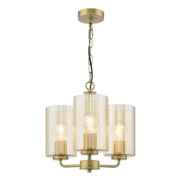 Daylin Satin Gold & Amber Glass 3 Light Pendant