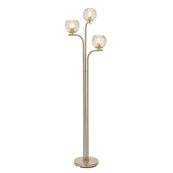 Dimple 3 Light Floor Lamp in Brushed Brass with Chapagne Glass