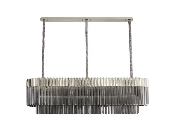 Donard Polished Nickel 7 Light Bar Pendant with Smoked Glass