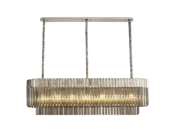 Donard Polished Nickel 7 Light Bar Pendant with Smoked Glass