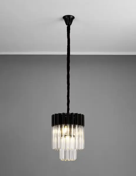 Donard Matt Black 4 Light Pendant with Clear Glass