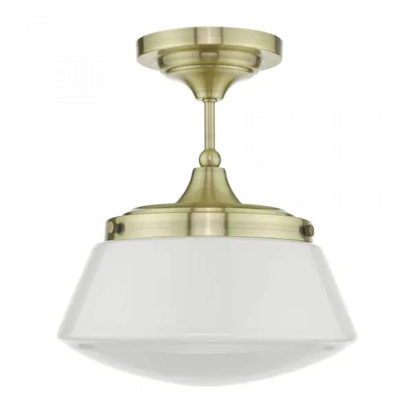 Caden Semi Flush Antique Brass Opal Glass IP44