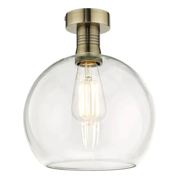 Emerson Antique Brass Semi Flush with Round Clear Glass