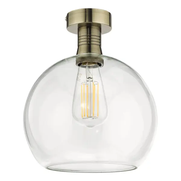Emerson Antique Brass Semi Flush with Round Clear Glass