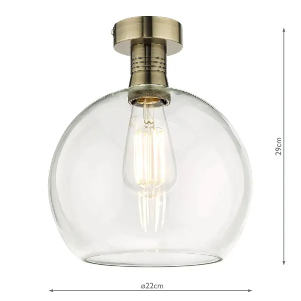 Emerson Antique Brass Semi Flush with Round Clear Glass
