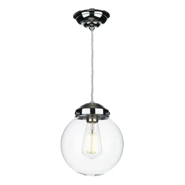 Fairfax Small  Polished Chrome Pendant Mouthblown Clear Glass