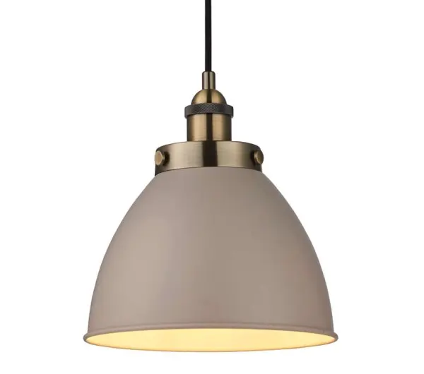 Franklin Small Taupe & Antique Brass Pendant 235mm