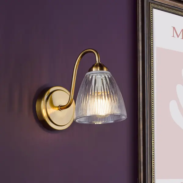 Glynis Wall Light in Bronze with Clear Ribbed Glass