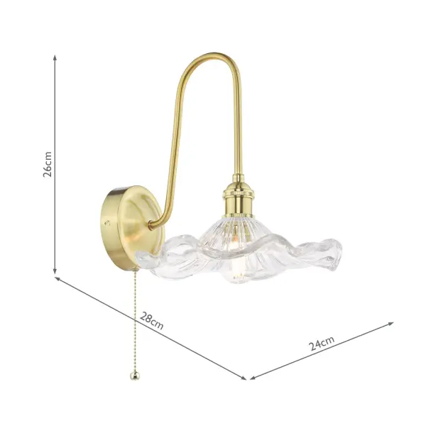 Hadano Brass Curved Arm Wall Light with Wavy Glass Shade