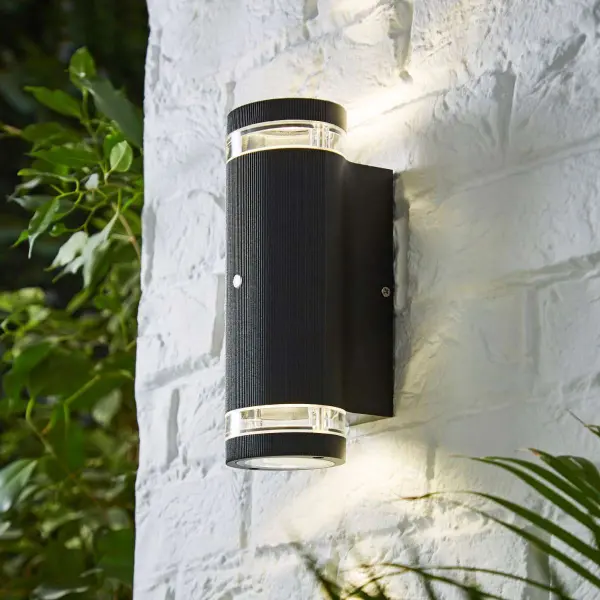 Helix Black Up & Down Wall Light with a Photocell Sensor IP44