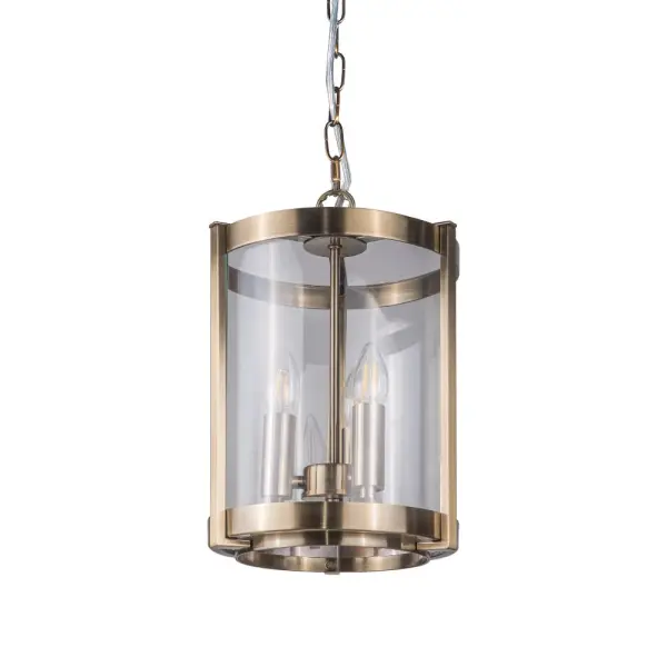 Hudson 3 Light Glass Pendant in Antique Brass