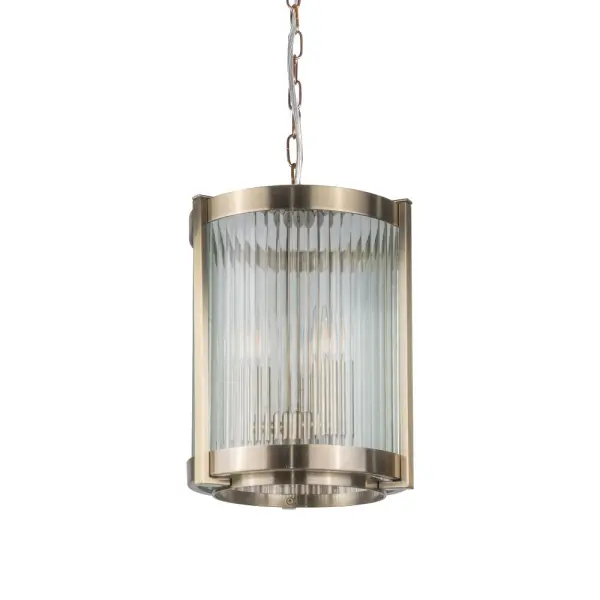 Hudson 3 Light Glass Pendant in Antique Brass