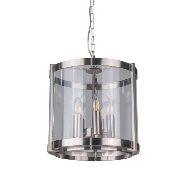 Hudson 5 Light Glass Pendant in Satin Chrome