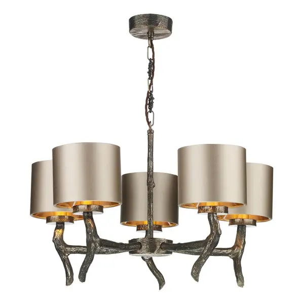 Joshua 5 Light Dual Mount Pendant in Bronze C/W Bespoke Silk Shades